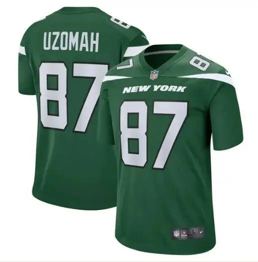 Green New York Jets Nike game jersey Gotham Green with number 87 featuring C J Uzomah