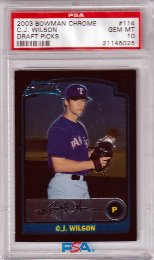 C J Wilson 2003 Bowman Chrome Draft RC Rookie card graded PSA 10 GEM MINT