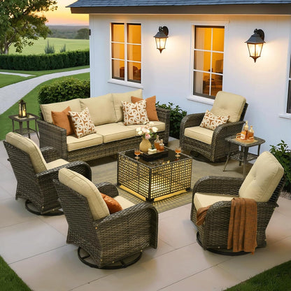 Modern Outdoor Wicker Furniture Set with Swivel Rocking Chairs-0