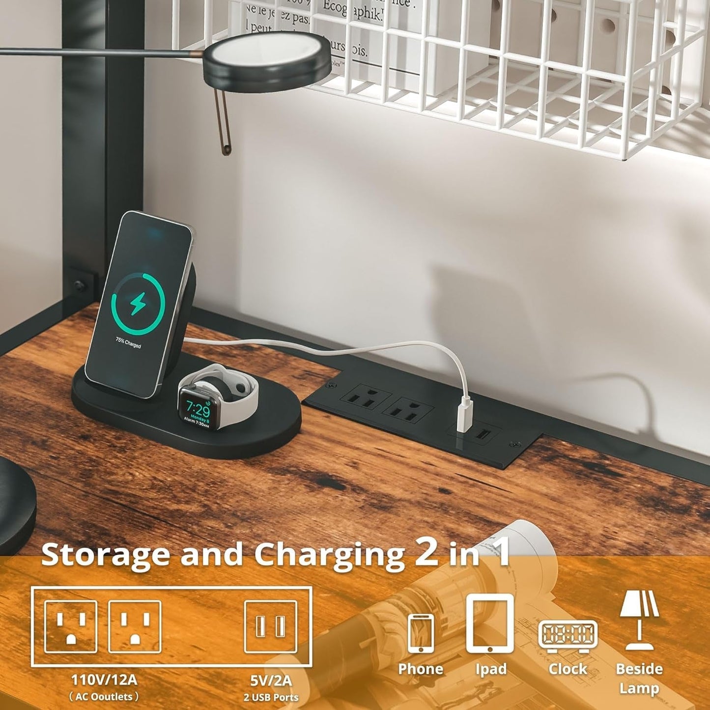 Loft Bed Twin Size with Desk, Metal Loft Bed Frame with Power Outlet and LED Lighted, Space-Saving, Noise Free, Black-4