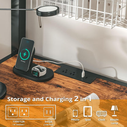 Loft Bed Twin Size with Desk, Metal Loft Bed Frame with Power Outlet and LED Lighted, Space-Saving, Noise Free, Black-4