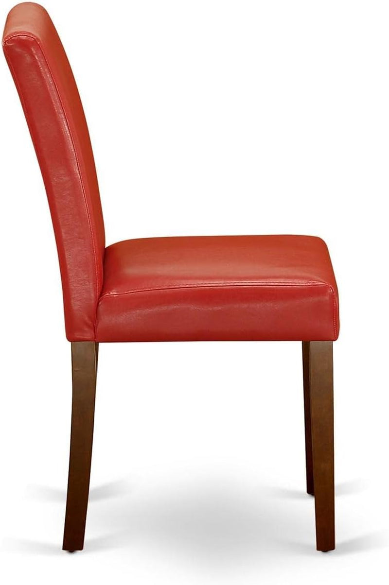 Abbott Parsons Dining Chairs - Firebrick Red Faux Leather Padded Chairs, Set of 2, Mahogany-3