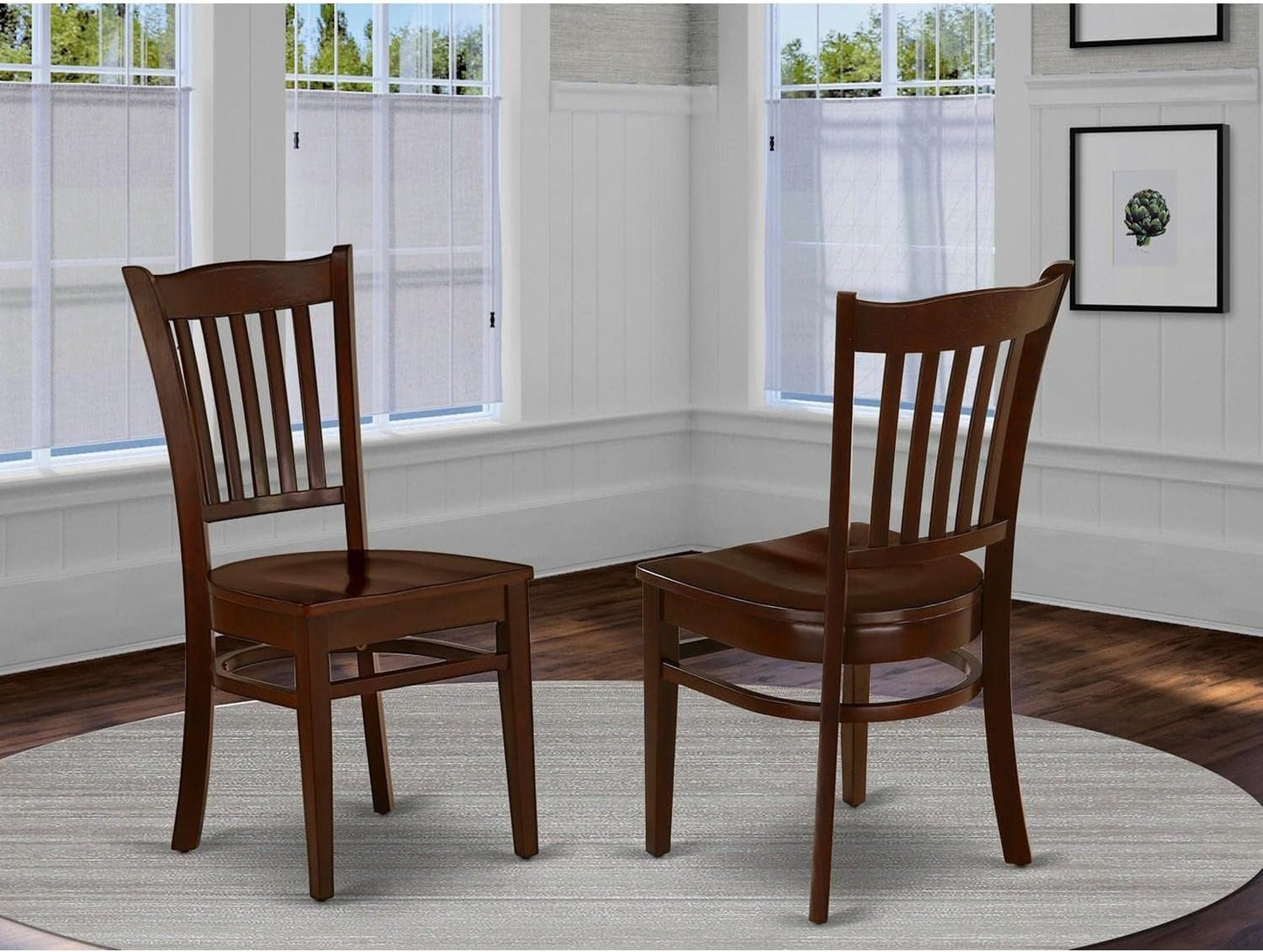GRC-MAH-W Groton Dining Room Chairs - Slat Back Wood Seat Chairs, Set of 2, Mahogany-2