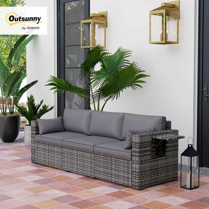 Three Seater Wicker Sofa with Side Tray Tables-1