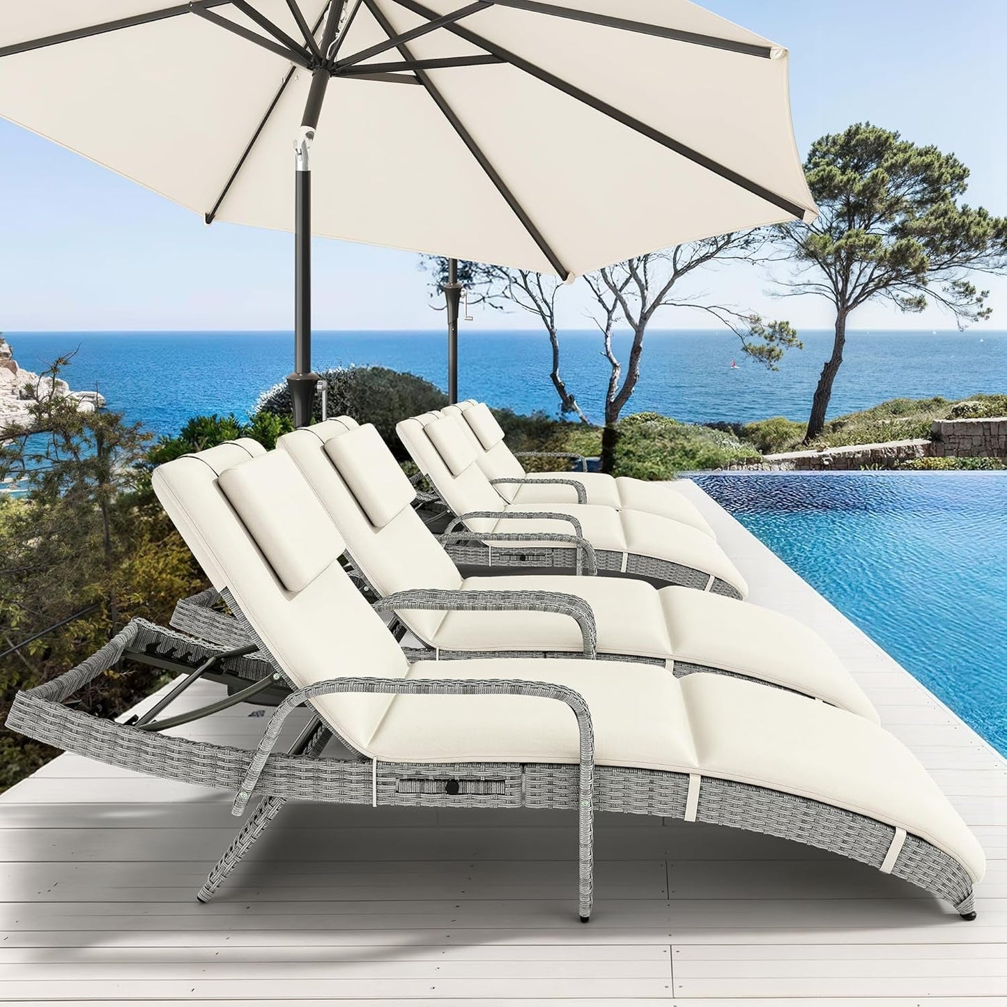 Outdoor Wicker Lounge Chair Set with Adjustable Backrest-4