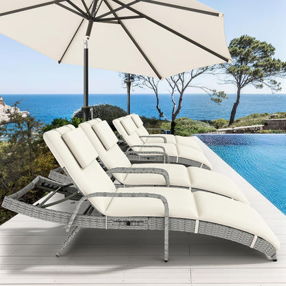 Outdoor Wicker Lounge Chair Set with Adjustable Backrest-4