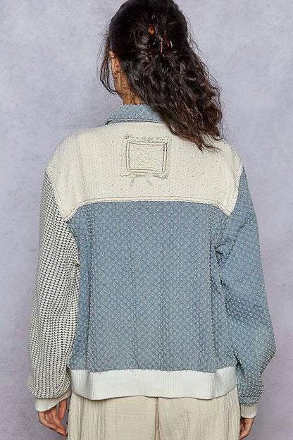 POL Lace Details Button Up Jacket with Chest Pockets