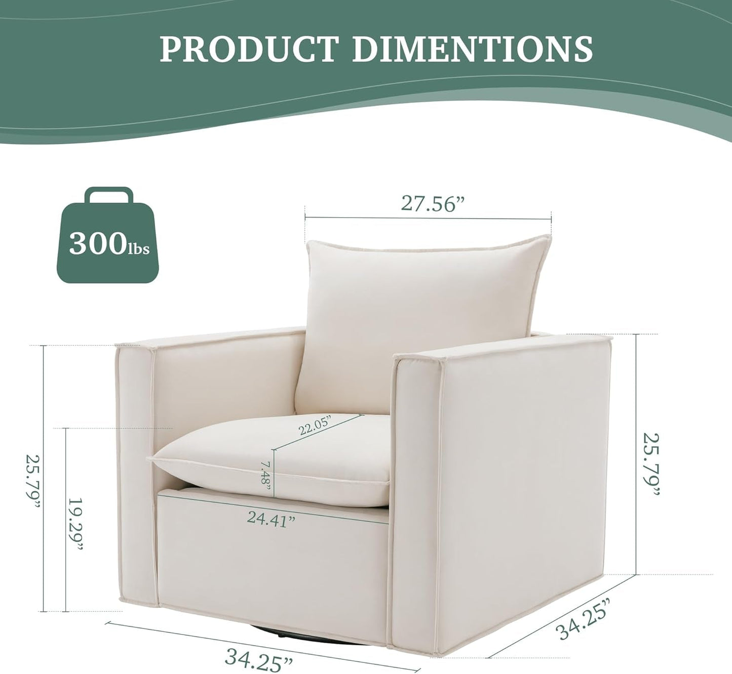 Swivel Accent Chair Set of 2 Beige Upholstered Chairs-1