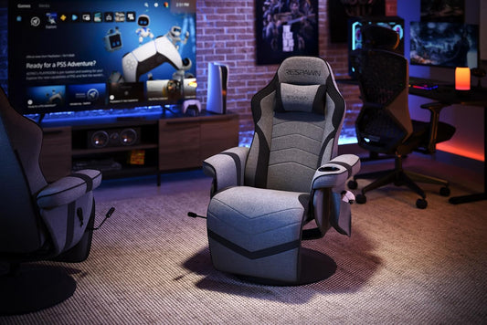 900 Gaming Recliner - Video Games Console Recliner Chair, Computer Recliner, Adjustable Leg Rest and Recline, Recliner with Cupholder, Reclining Gaming Chair with Footrest - Gray Fabric-0