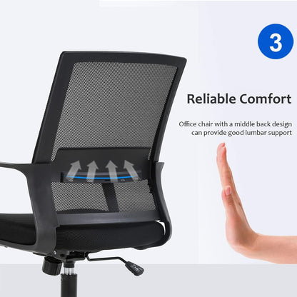 Office Chair Ergonomic Desk Chair Mid-Back Mesh Computer Chair Lumbar Support Comfortable Executive Adjustable Rolling Swivel Task Chair with Armrests,Black-4