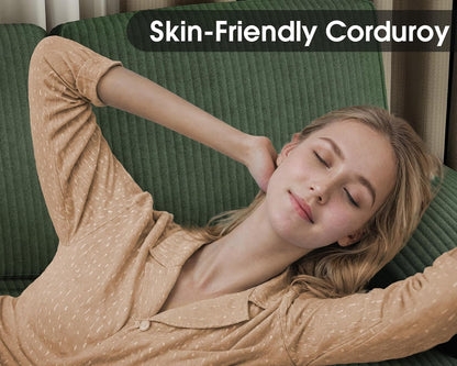 Sectional Couches for Living Room, U-Shaped Sofa Couch with Linen Fabric, 4 Seat Sofa Set with Double Chaise for Apartment (Corduroy, Dark Green)-2