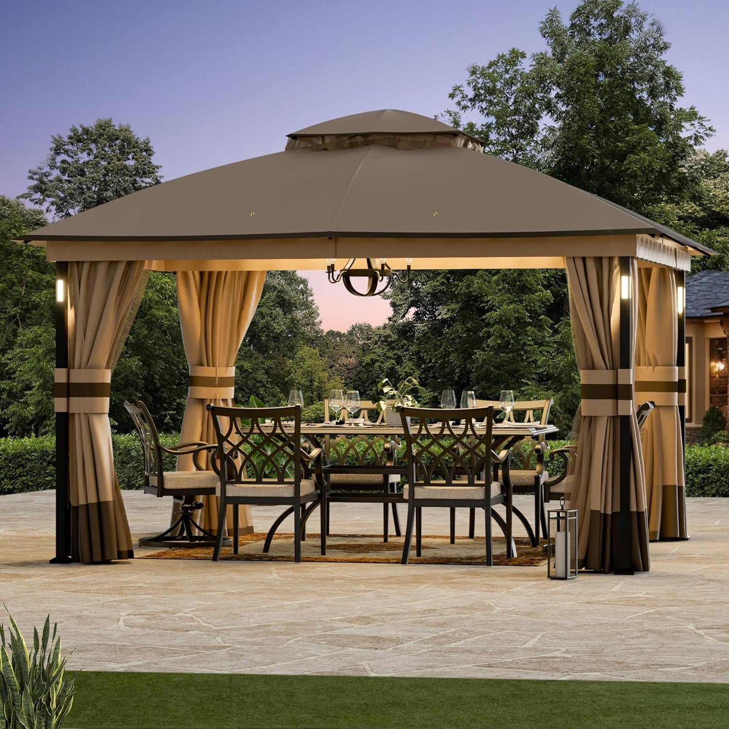 Heavy Duty Patio Gazebo with LED Lights and Speaker-1