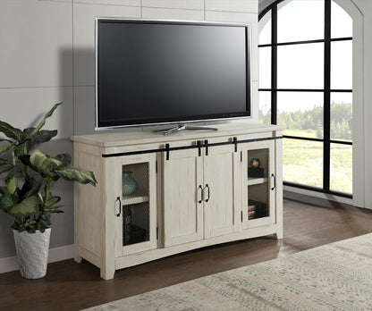Rustic 65” Solid Wood TV Stand with Storage, All Antique White-2