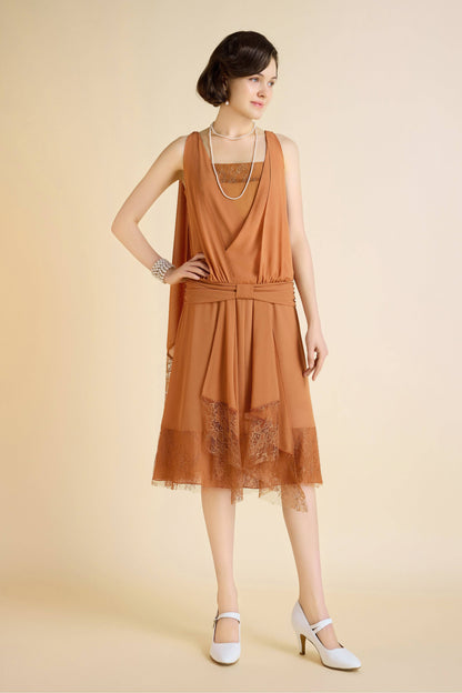 Classic Chiffon Lace Day Dress, Navy or Burnt Orange, Sizes 6, 8, 10