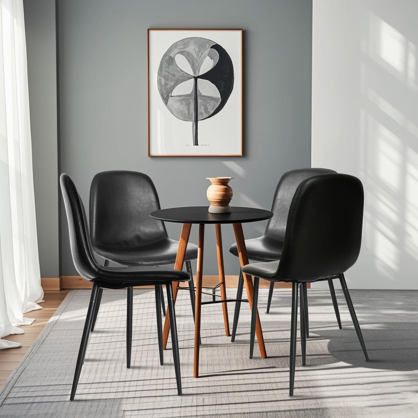 Black Dining Chairs, Modern Faux Leather Upholstered Kitchen Chairs Armless Accent Chairs with PU Leather Backrest & Metal Legs for Dining, Living & Meeting Room, Set of 4-3