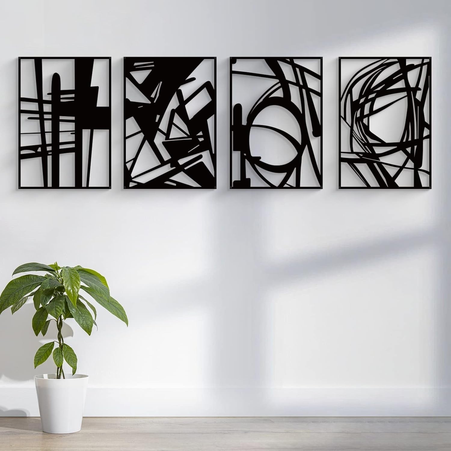 Black Abstract Metal Wall Art: Minimalist 4-Pack Decor-3
