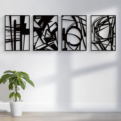 Black Abstract Metal Wall Art: Minimalist 4-Pack Decor-3