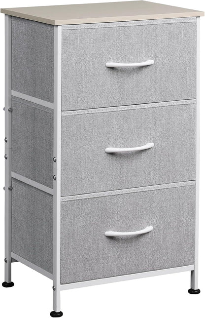 Nightstand with 3 Drawers, Fabric Dresser, Organizer Unit, Storage Dresser for Bedroom, Hallway, Entryway, Closets, Sturdy Steel Frame, Wood Top, Easy Pull Handle, Light Grey-0