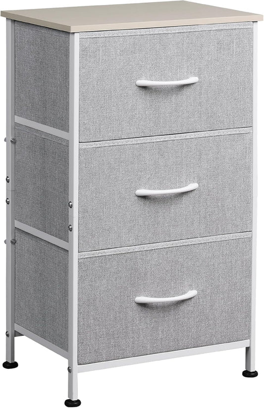 Nightstand with 3 Drawers, Fabric Dresser, Organizer Unit, Storage Dresser for Bedroom, Hallway, Entryway, Closets, Sturdy Steel Frame, Wood Top, Easy Pull Handle, Light Grey-0
