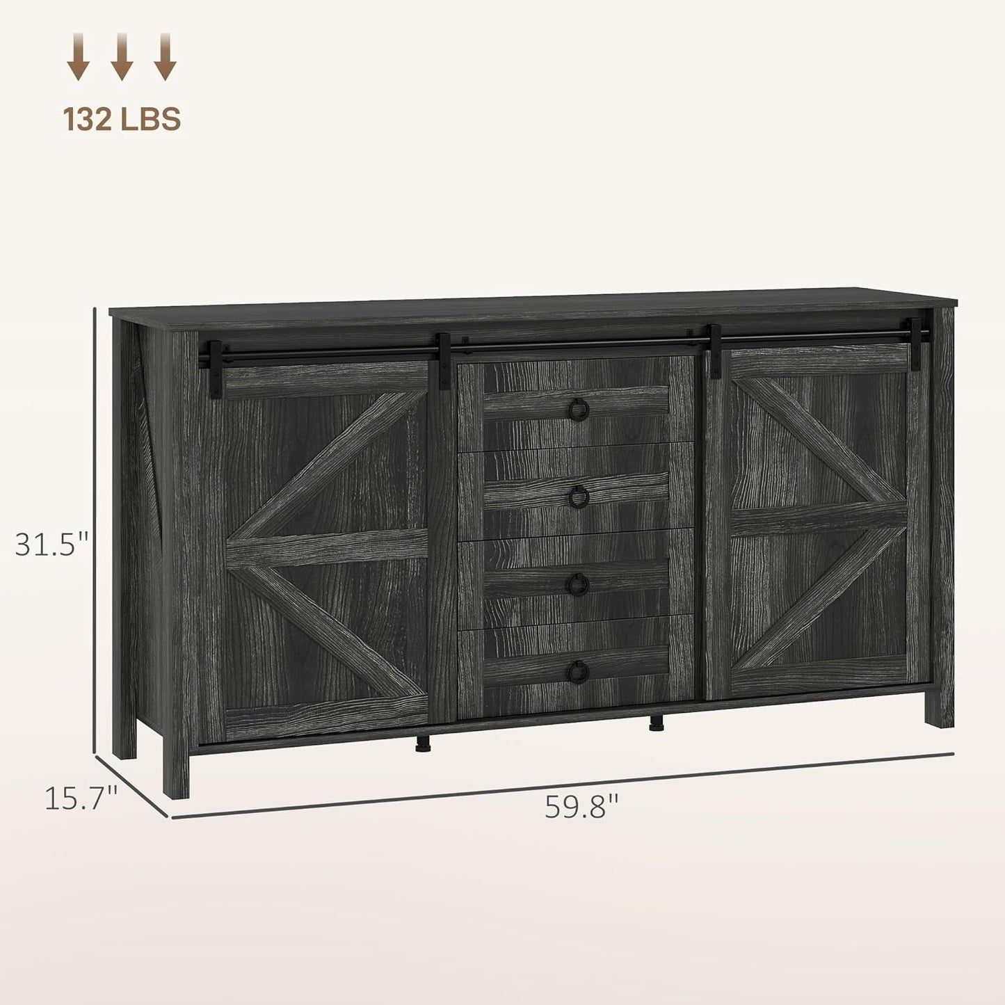 60 Inch Farmhouse Sideboard Buffet Cabinet Storage-2