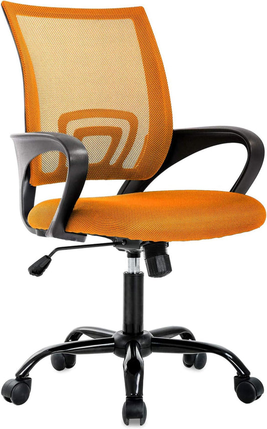 Desk Mesh Computer Lumbar Support Modern Executive Adjustable Comfortable Mid Back Task Rolling Swivel Chair for Home Office, Orange-0