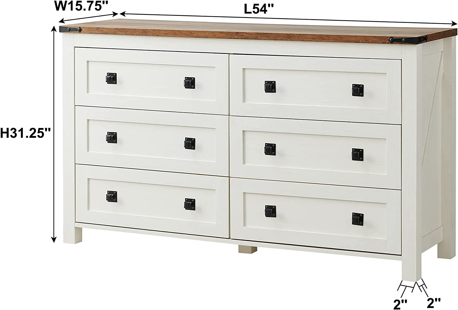 Rustic White Dresser with 6 Drawers for Bedroom Storage-2