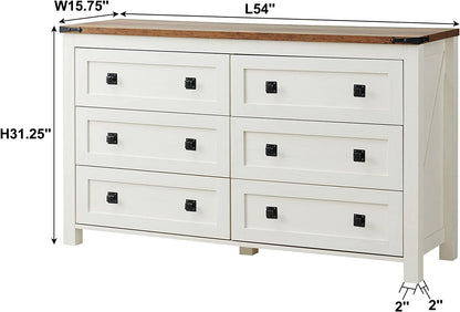 Rustic White Dresser with 6 Drawers for Bedroom Storage-2