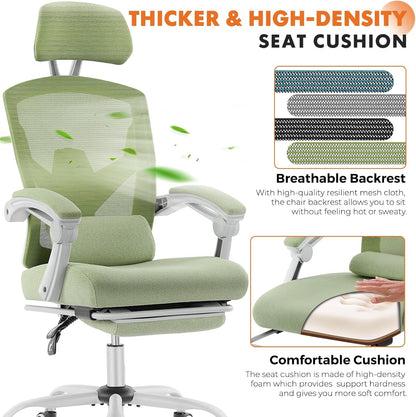 Office Computer Desk Chair, Ergonomic High-Back Mesh Rolling Work Swivel Chairs with Wheels, Comfortable Lumbar Support, Comfy Arms for Home, Bedroom, Study, Student, Green-2
