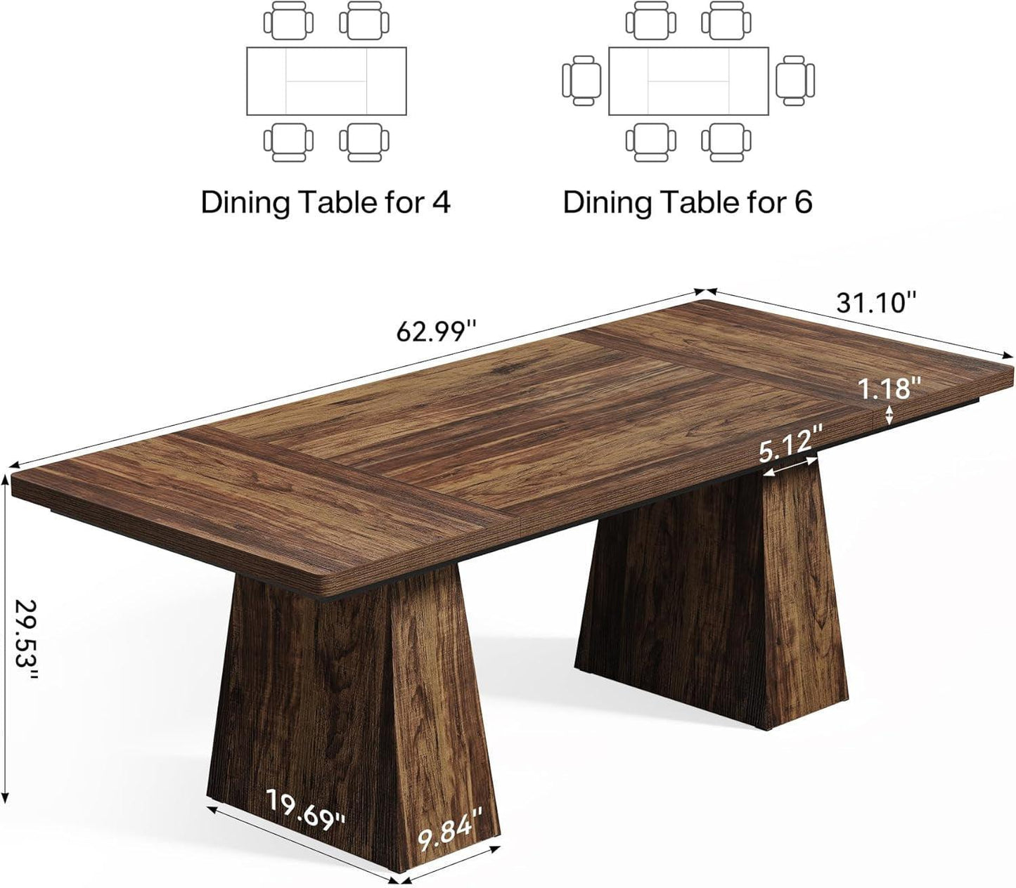 Brown Six Seater Rectangular Dining Table Executive-1