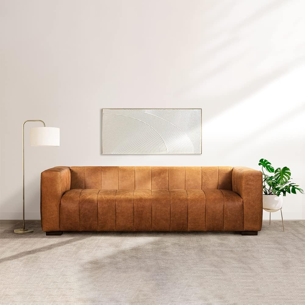 Canale 86" Sofa in Full-Grain Pure-Aniline Italian Leather in Cognac Tan-1