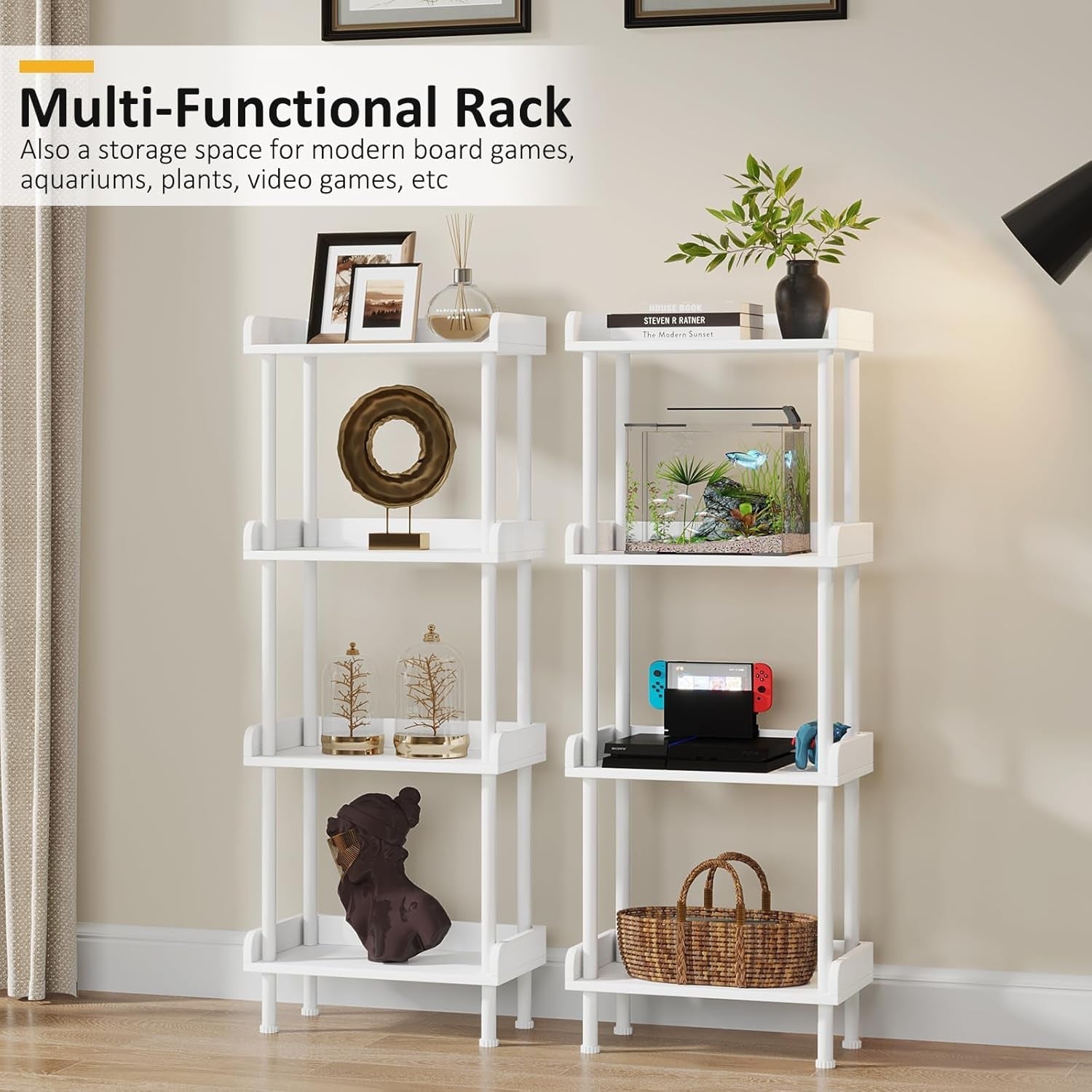 Bookcase 4 Tier Bookshelf, Vintage Small Bookshelf for Small Spaces, Wooden Book Shelf Small Bookcase for Living Room Bedroom-4