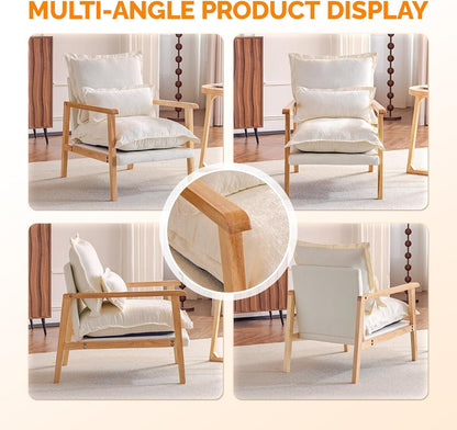 Cloud Accent Armchairs Pair Beige Chenille Lumbar Pillow-2