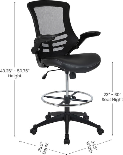 Kelista Mid-Back Swivel Office Chair with Adjustable Leathersoft Seat Height, Ergonomic Mesh Chair with Flip-Up Arms, Black-2