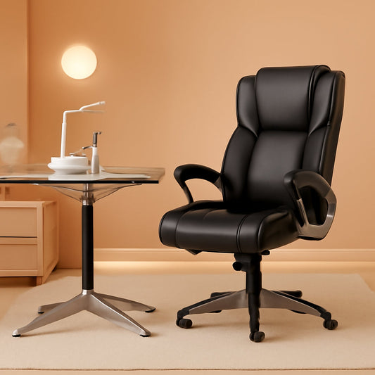 Black Leather Office Chairs, High Back, Flip-Up Arms, 2-Pack-0