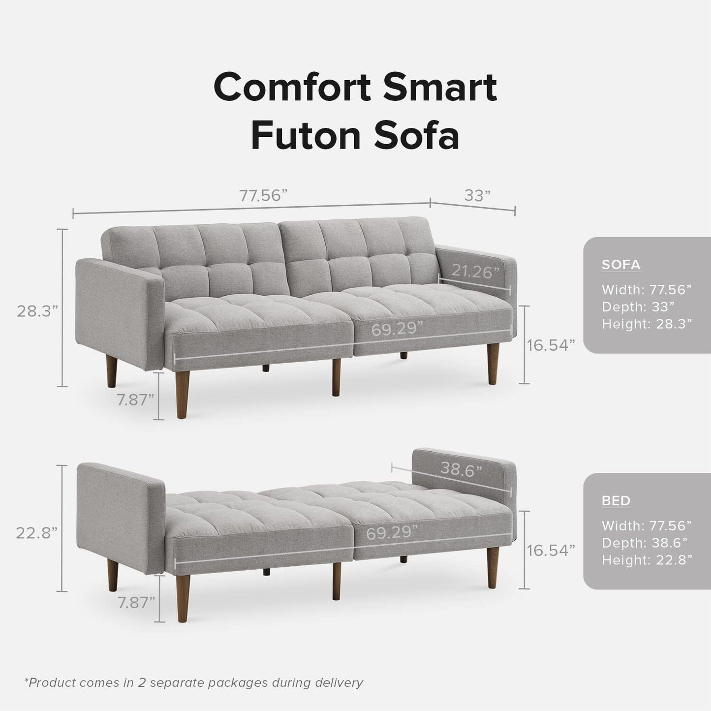 Gray Fabric Twin Futon Sofa Bed with Arms-1