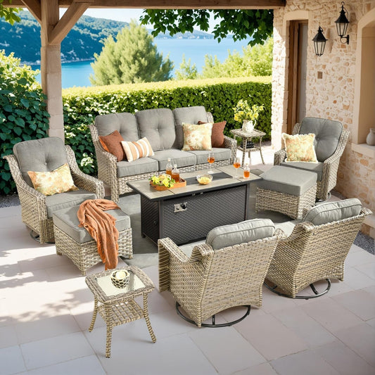 10 Piece Outdoor Patio Furniture Set with Fire Pit-0