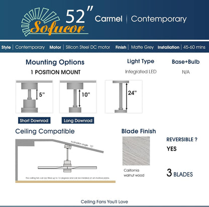 52 Inch Ceiling Fan with Lights, Low Profile Flush Mount Mordern Wood Ceiling Fan with Remote for Indoor Farmhouse Bedroom Living Room Outdoor Patio Porch, Reversible DC Motor, Noiseless-4