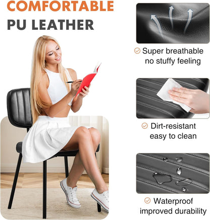 Dining Chairs Set of 4, Upholstered Mid Century Modern Kitchen Dining Room Accent Chairs with Faux Leather Cushion Seat & Metal Legs for Kitchen, Living Room - Black-3