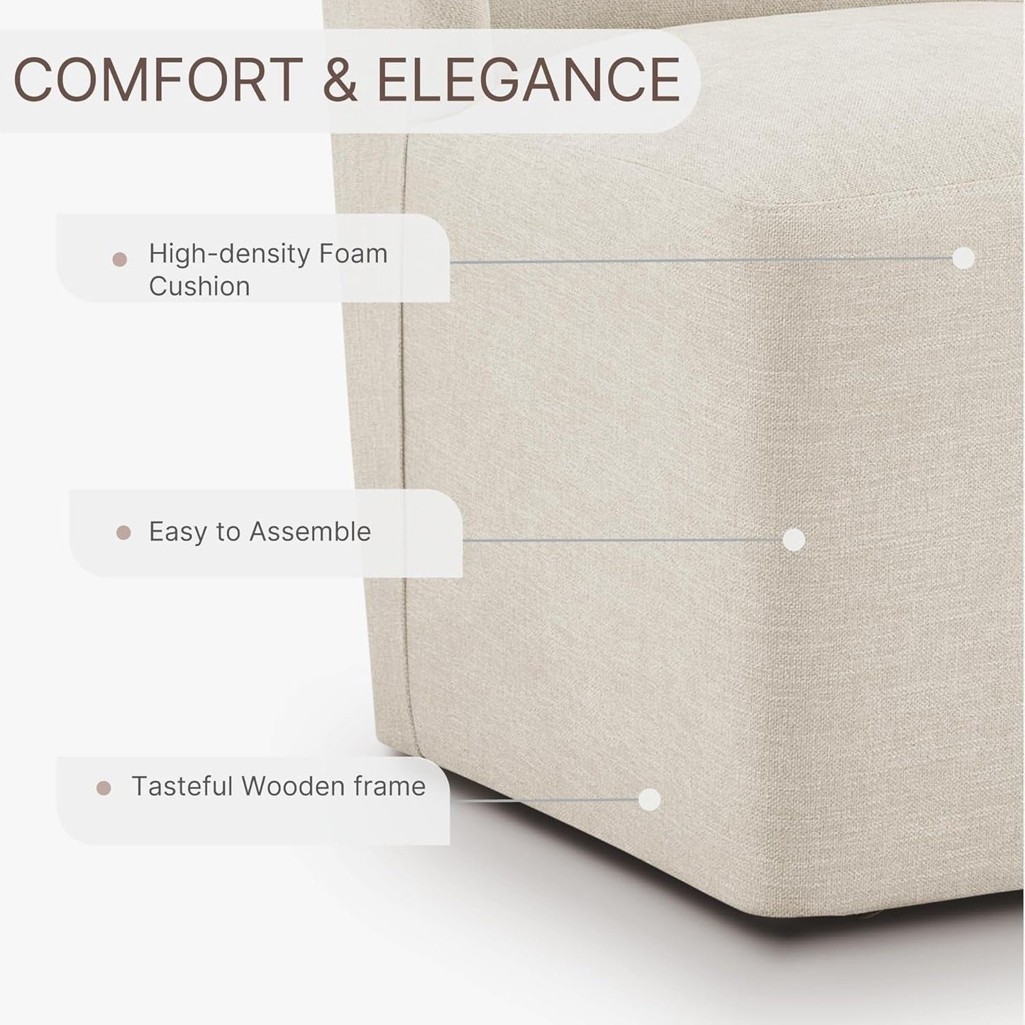 Upholstered Dining Chair with Casters Wingback Modern Side Armless Deskchair with Rollers for Diningroom Bedroom Livingroom Reading Room-4