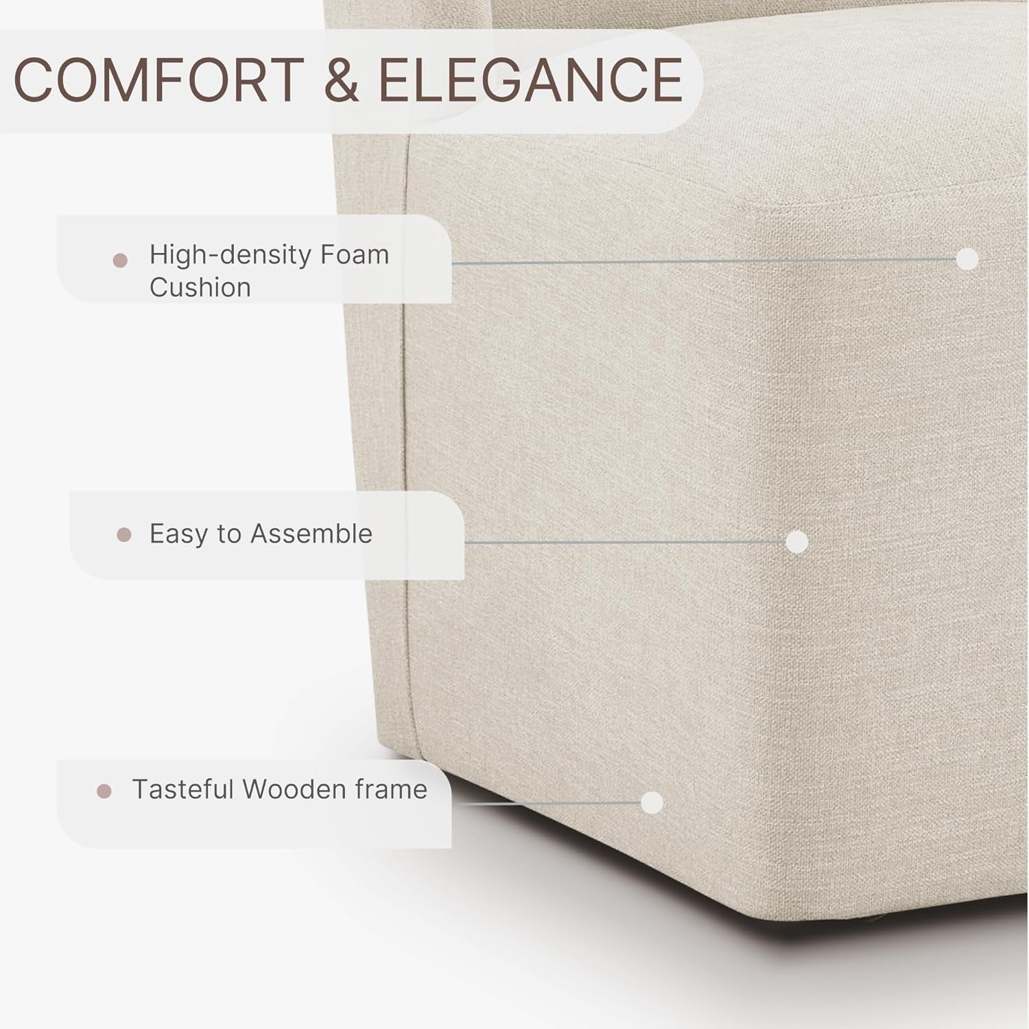 Upholstered Dining Chair with Casters Wingback Modern Side Armless Deskchair with Rollers for Diningroom Bedroom Livingroom Reading Room-4