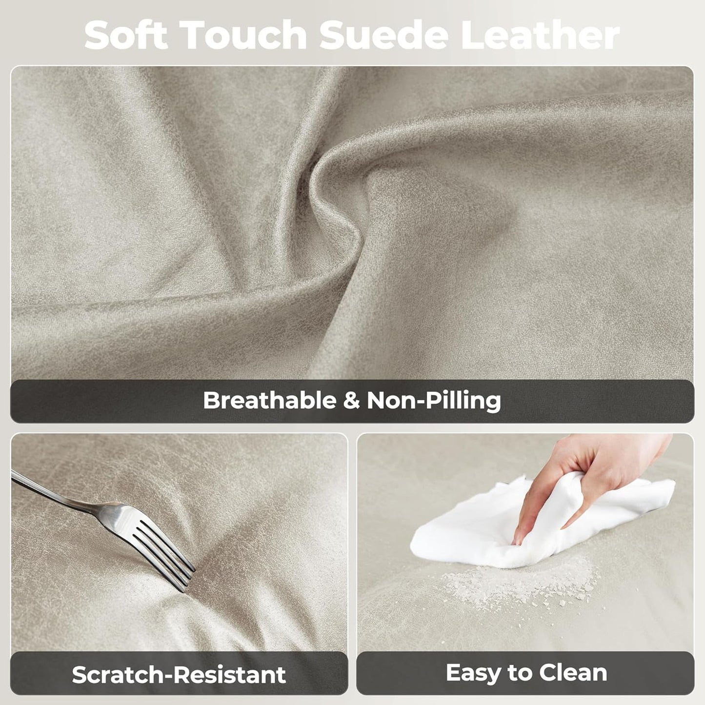 Ergonomic Home Office Chair, Mid-Century Modern Leather Chair with Lumbar Support, High Back Swivel Rolling Executive Chair, Comfy Task Computer Desk Chair (Beige, Suede Leather)-4