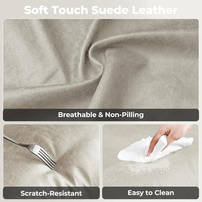 Ergonomic Home Office Chair, Mid-Century Modern Leather Chair with Lumbar Support, High Back Swivel Rolling Executive Chair, Comfy Task Computer Desk Chair (Beige, Suede Leather)-4