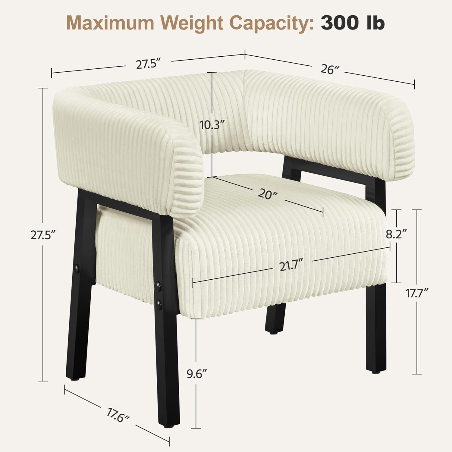 Beige Corduroy Barrel Accent Chair Set of 2 with Wood Legs-1