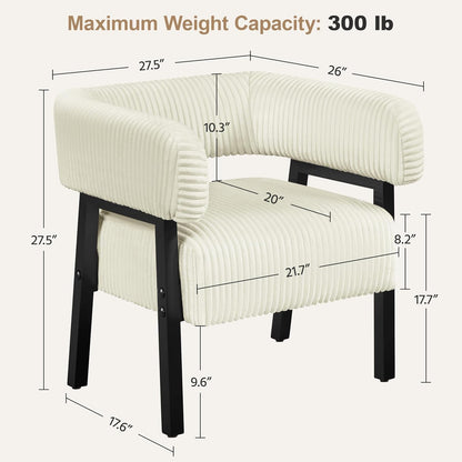 Beige Corduroy Barrel Accent Chair Set of 2 with Wood Legs-1