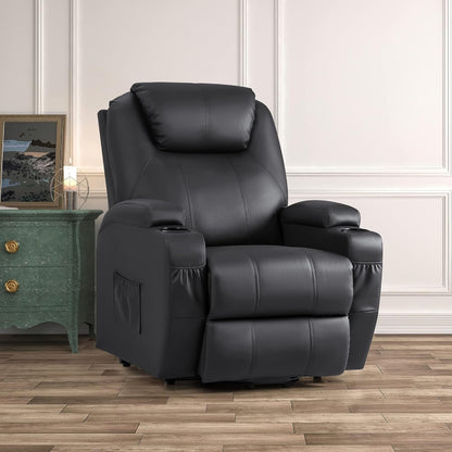 Power Lift Recliner Chair with Massage for Elderly PU Leather Modern Reclining Sofa Chair with Cup Holders, Remote Control, Adjustable Furniture (Black)-1
