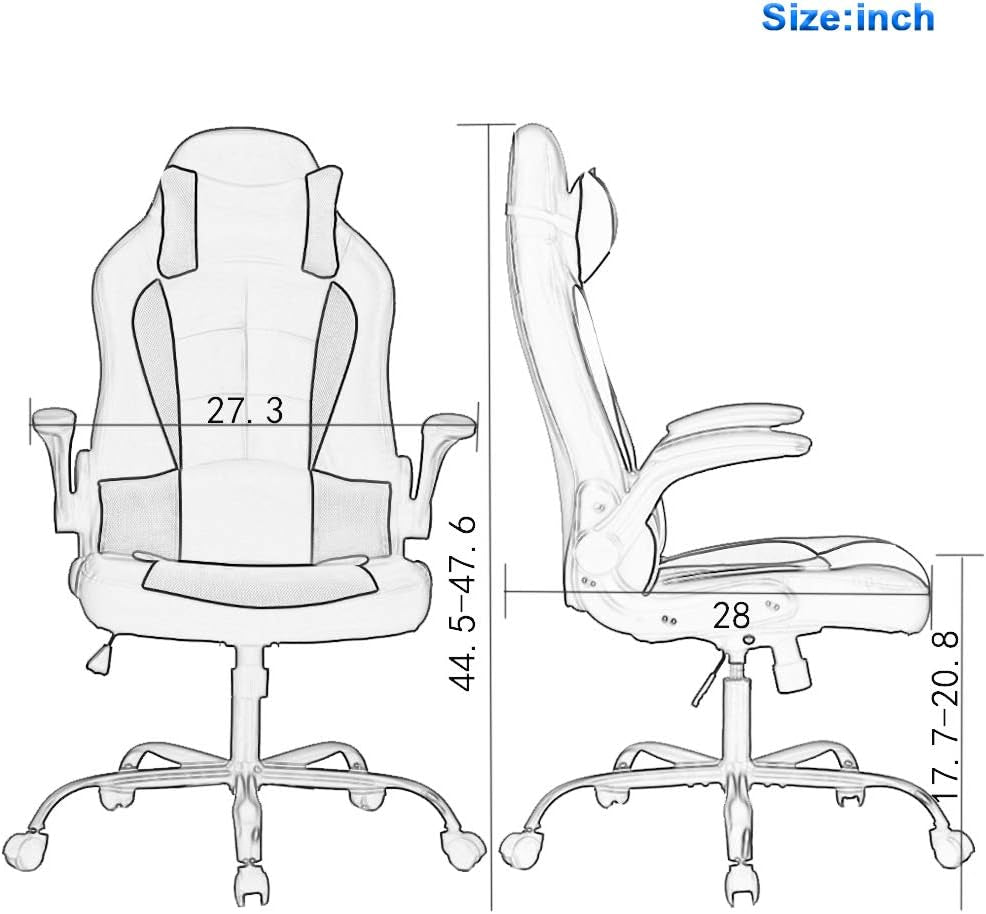 PC Gaming Chair Ergonomic Office Chair Desk Chair with Lumbar Support Flip up Arms Headrest PU Leather Executive High Back Computer Chair for Adults Women Men (Grey)-2