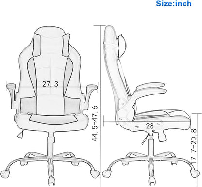 PC Gaming Chair Ergonomic Office Chair Desk Chair with Lumbar Support Flip up Arms Headrest PU Leather Executive High Back Computer Chair for Adults Women Men (Grey)-2