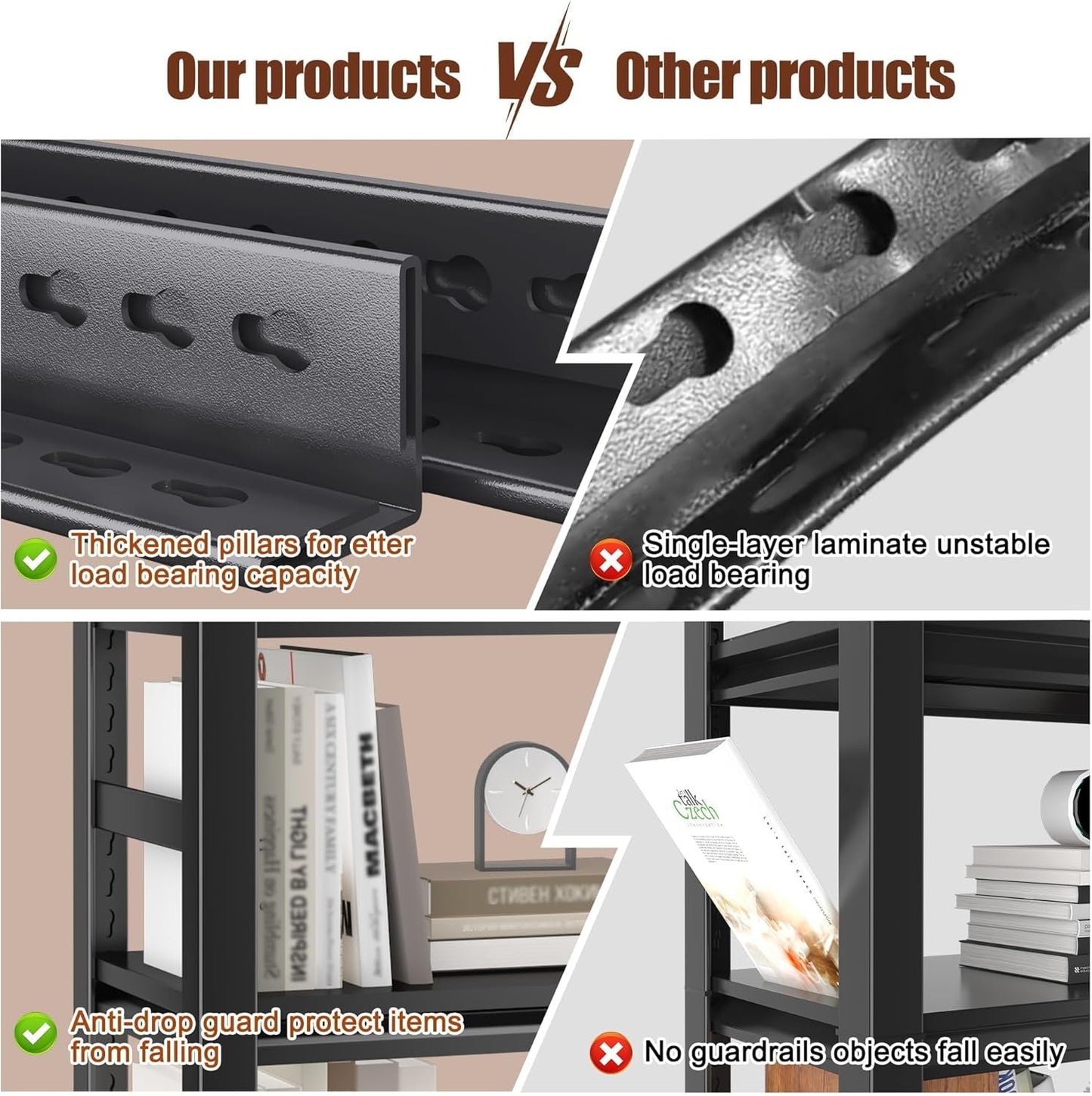 72 Inches Tall Industrial Metal Bookshelf Freestanding-4