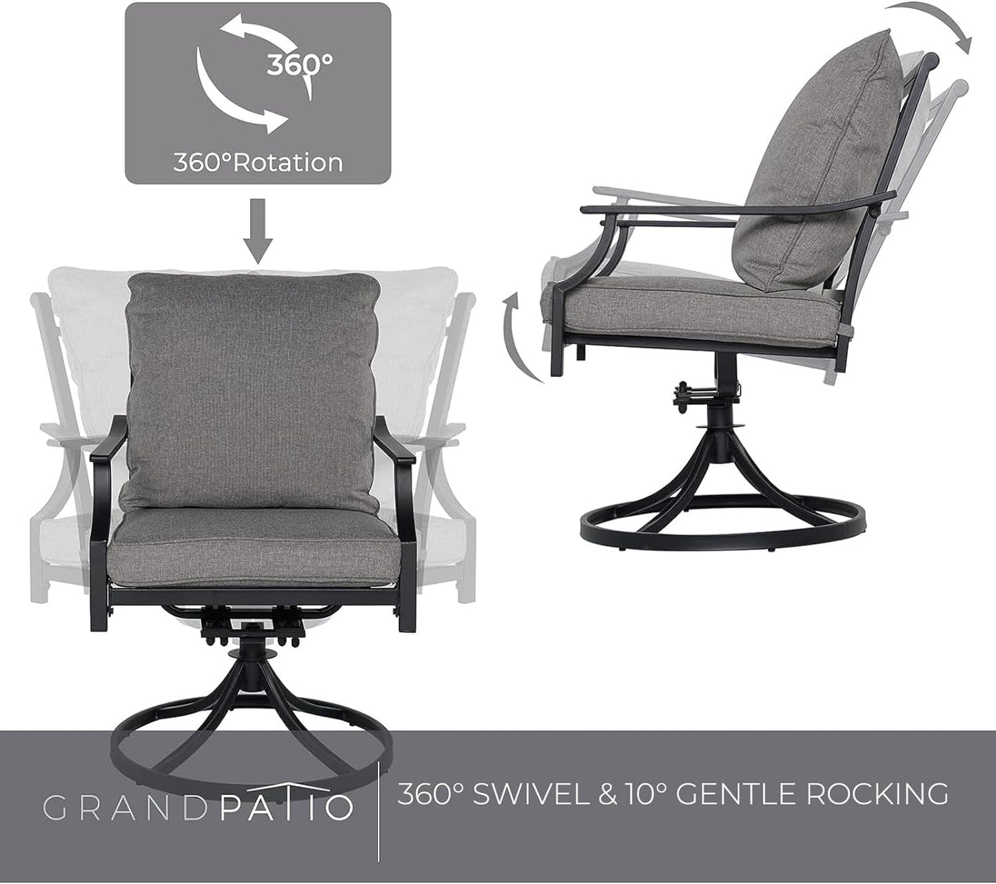 7-Piece Patio Dining Set for 6, E-Coated Outdoor Dining Set Swivel Patio Dining Chairs with Olefin Cushions & 1 Black Rectangular Faux Woodgrain Dining Table with 1.5”Market Umbrella Hole-3