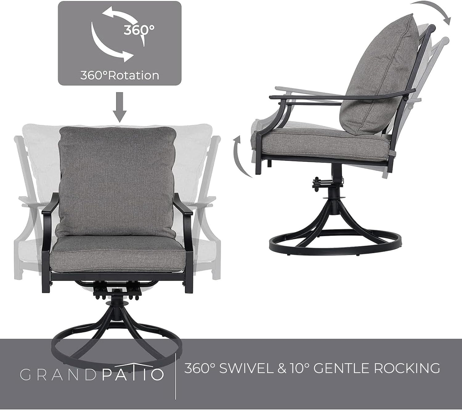 7-Piece Patio Dining Set for 6, E-Coated Outdoor Dining Set Swivel Patio Dining Chairs with Olefin Cushions & 1 Black Rectangular Faux Woodgrain Dining Table with 1.5”Market Umbrella Hole-3